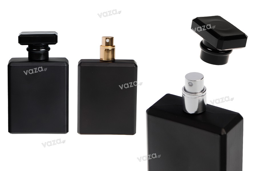 Perfume bottle glass 100 ml in black color with spray and cap