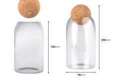 Glass clear jar 800 ml with natural cork in spherical shape