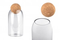 Glass clear jar 800 ml with natural cork in spherical shape