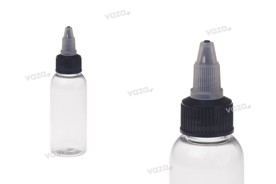 50ml pen shape PET dropper with black unicorn twist off cap for e-cigarettes - available in a package with 50 pcs