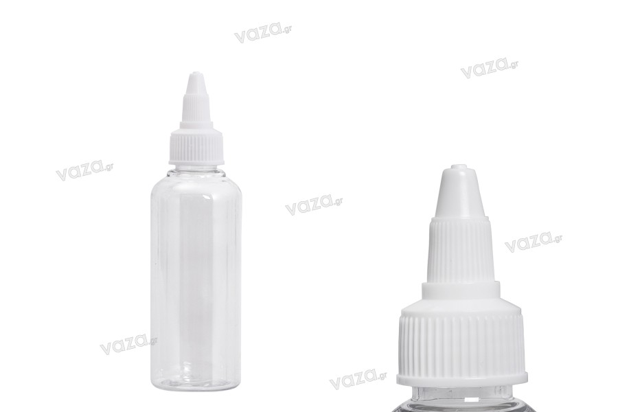 PET-Flasche 100 ml transparent mit weißem twist up Deckel  für E- Liquids 50 Stücke