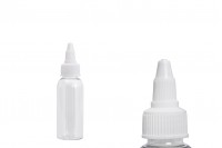 Flacon PET 50ml, transparent avec couvercle twist-up blanc, pour liquide de cigarette électronique - lot de 50 pièces