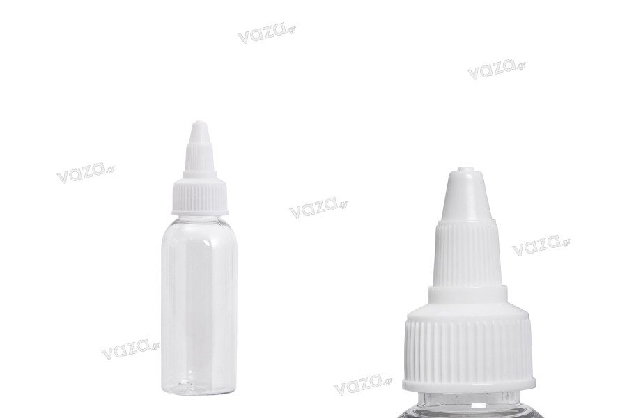 50ml transparent pen shape PET dropper with white unicorn twist off cap for e-cigarettes - available in a package with 50 pcs