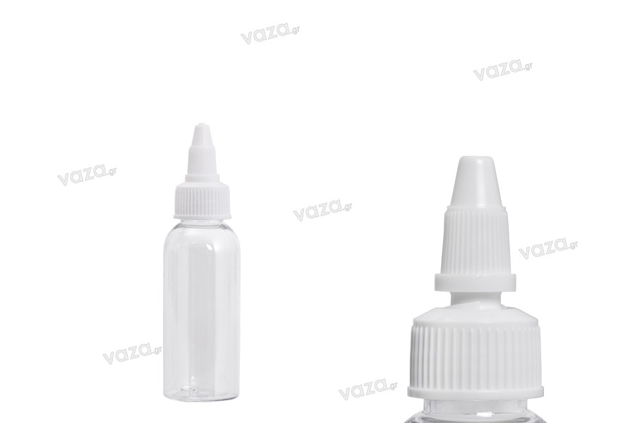 Bottiglietta in PET trasparente da 60 ml con tappo bianco twist up a forma di unicorno per sigarette elettroniche - 50 pezzi
