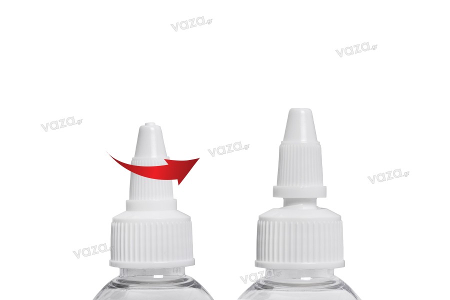 Bouteille transparente PET de 50 ml avec bouchon torsadé blanc unicorn pour cigarette électronique - 50 pcs