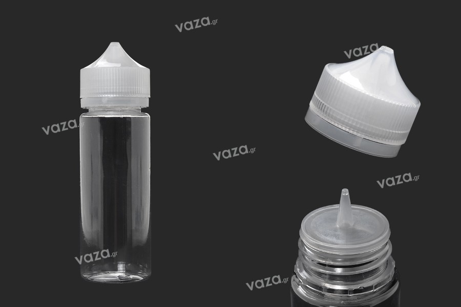 Flacone 120 ml contagocce di plastica e un cappuccio trasparente, sigaretta  elettronica - 50 pc