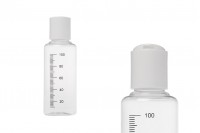 Transparent 100ml graduated plastic bottle with white disc top cap - available in a package with 12 pcs