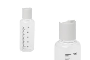 Flasche 100 ml aus Kunststoff, transparent mit weißem disk top Deckel - 12 Stücke-2