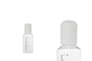 Bouteille en plastique transparente de 35 ml avec graduation et bouchon disk top blanc - 24 pcs-1