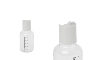Bouteille en plastique transparente de 50 ml avec graduation et bouchon disk top blanc - 24 pcs-2