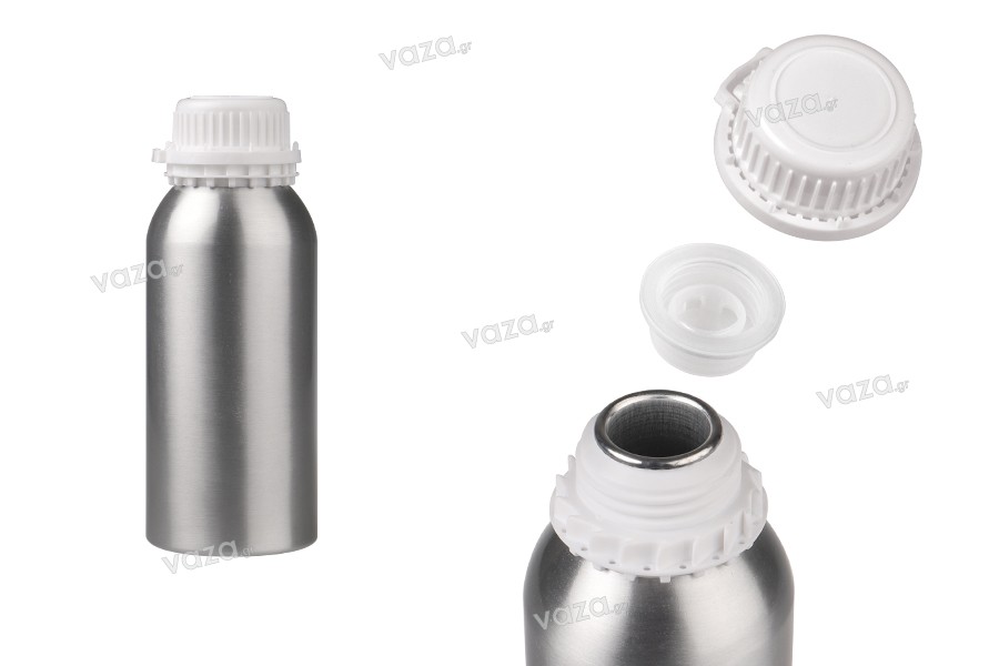 500ml aluminum bottle for storing essences, perfumes and alcohol solutions with white plastic safety cap and plug