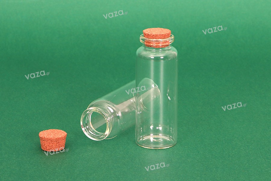Mini glass bottle with cork stopper - available in a package with 12 pcs