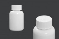 Flasche mit 100 ml Kunststoff für pharmazeutische Präparate sicher auf dem Deckel