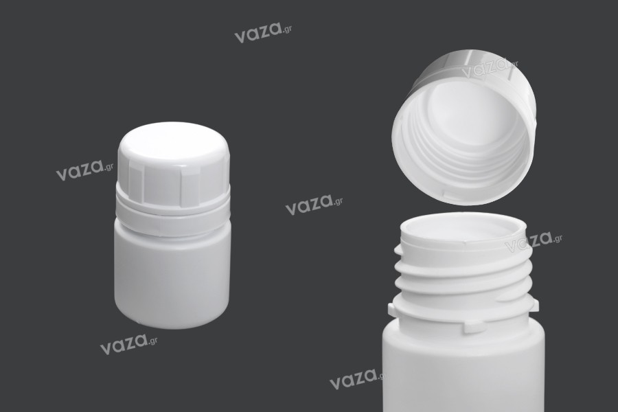 30ml pill and capsule plastic jar with child-resistant cap - available in a package with 12 pieces.