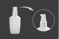 60ml oval-shaped plastic bottle with pump and cap for hand-sanitizers or cosmetic cleansing products. 