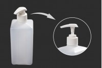 Flacon plastique 500 ml carré avec pompe blanche 28/410 pour produits antiseptiques, nettoyants et d'entretien