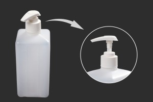 Μπουκάλι πλαστικό 500 ml τετράγωνο με λευκή αντλία 28/410 για αντισηπτικό, προϊόντα καθαρισμού και περιποίησης-εικόνα_προϊοντική