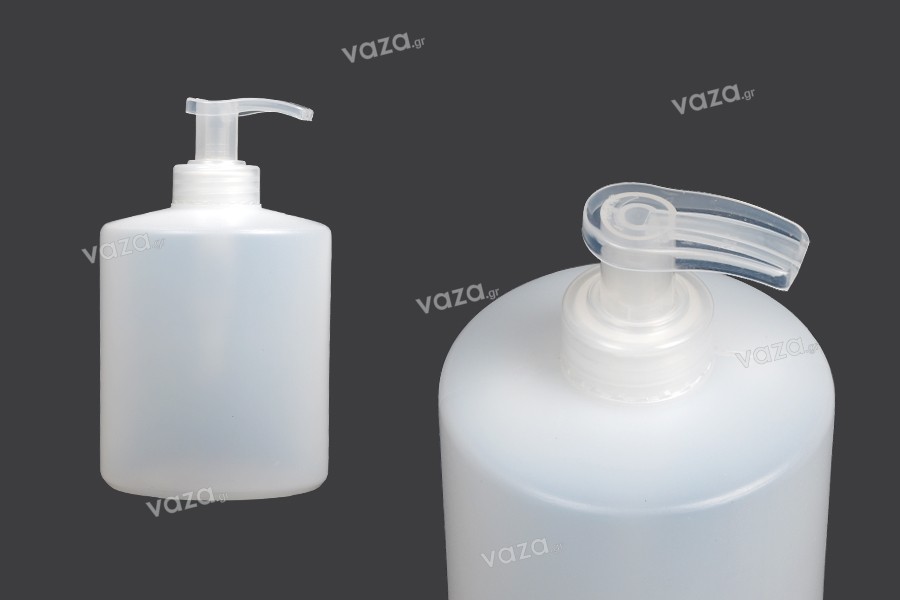 Round plastic bottle 400ml semi-transparent  with pump 28/400
