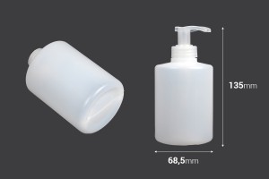Bouteille en plastique ronde de 300 ml avec pompe pour savon liquide, semi-transparente-photo_dimensions