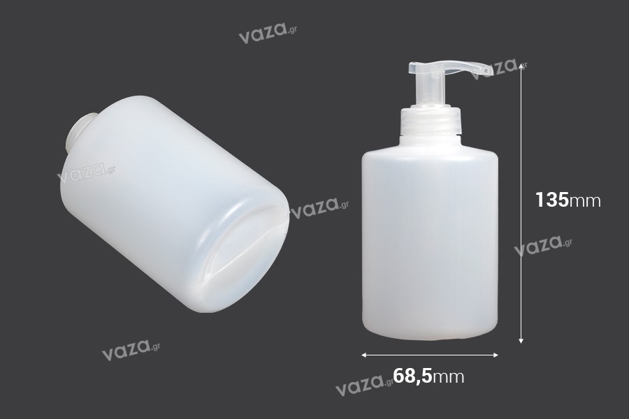 Bottiglia di plastica rotonda con 300ml pompa per sapone, semi-trasparente