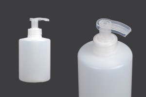 Bouteille en plastique ronde de 300 ml avec pompe pour savon liquide, semi-transparente-photo_produit