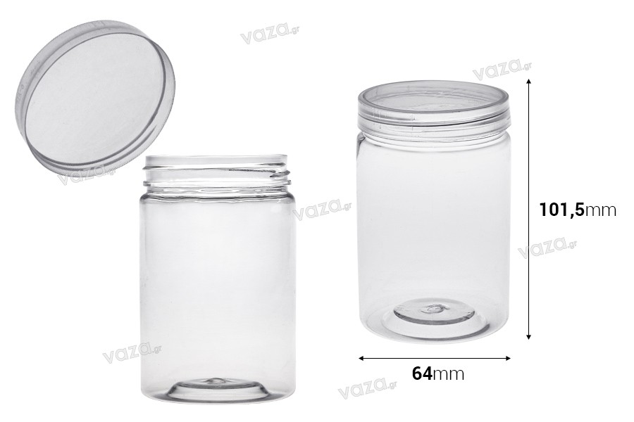 Βαζάκι 250 ml πλαστικό (PET) 64x101,5 mm με καπάκι - 12 τμχ