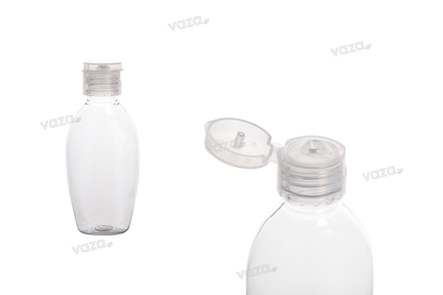 Bottiglia in PET da 50 ml con tappo flip top - 12 pz