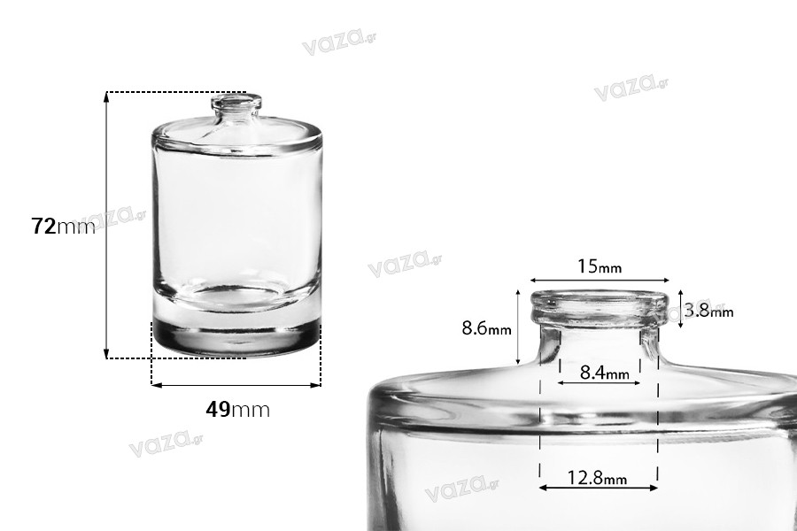50 ml runde Parfümflasche mit Crimp-Sicherheitsverschluss. 15mm