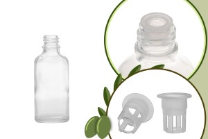 Petite bouteille en verre transparent pour une portion d'huile d'olive de 50 ml-imazh_produkt