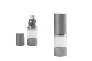 Flacon airless pour crème de 15 ml avec corps transparent en acrylique et bouchon en plastique argenté mat