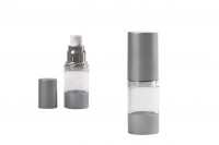 15ml airless pump bottle with clear plastic bottle body and matte silver plastic cap 
