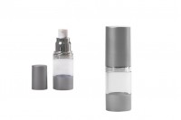 15 ml Airless-Cremeflasche mit transparentem Acrylgehäuse und silbernem Kunststoffmattenbezug