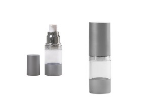 Flacon airless pour crème de 15 ml avec corps transparent en acrylique et bouchon en plastique argenté mat
