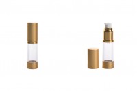 15ml airless cream bottle with transparent plastic body and plastic gold matte cap and bottom