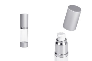 Flacon acrylique airless pour crème de 15 ml avec corps transparent et bouchon en aluminium