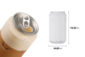 Canette en plastique (PET) 330 ml (court) transparent avec bouchon en aluminium (nécessite l'utilisation d'une machine à fermer) - 200 pcs-εικόνα_διαστάσεις