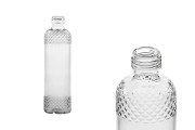 Transparent 330ml glass bottle with relief surface on neck and lower part 