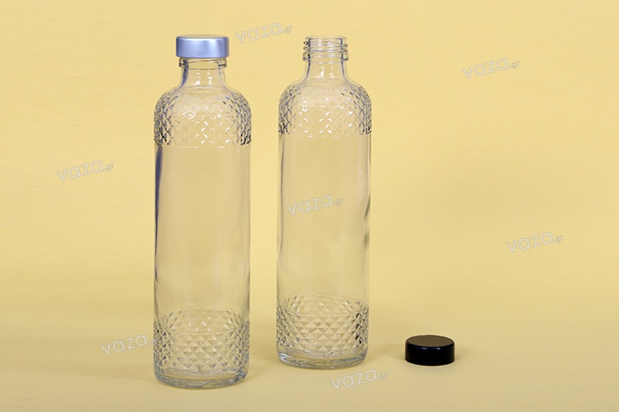 Μπουκάλι 330 ml διάφανο με ανάγλυφα σχέδια στον λαιμό και στη βάση 