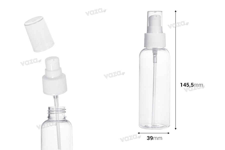 PET Bottle 100 ml with pump for cream - 12 pcs