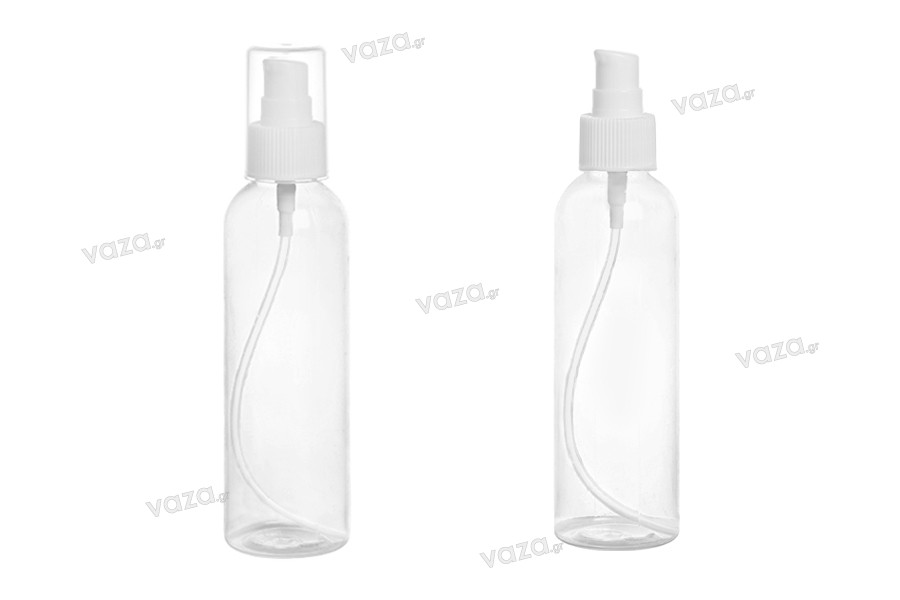Transparent 200ml PET bottle for creams with pump dispenser, available in a package with 12 pieces