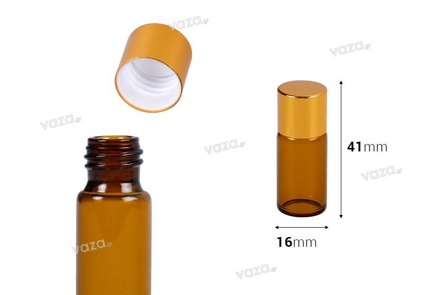 Μπουκαλάκι καραμελέ 5 ml με χρυσό καπάκι αλουμινίου - 12 τμχ