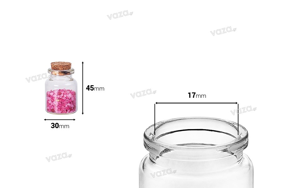 Bottiglietta per bomboniera da 15 ml con tappo in sughero per matrimonio e battesimo 30x35 mm - 12 pz