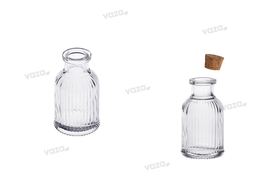 Bottiglia da 50 ml in vetro rigato con tappo in sughero naturale