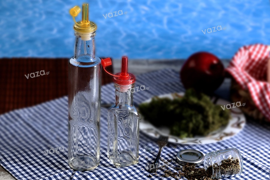 Plastic olive oil dispencer with pourer - mix color