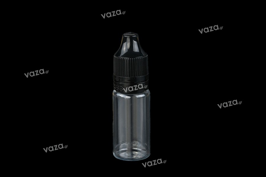 10ml plastic e-cigarette liquid bottle with child-resistant cap and dropper - available in a package with 50 pcs