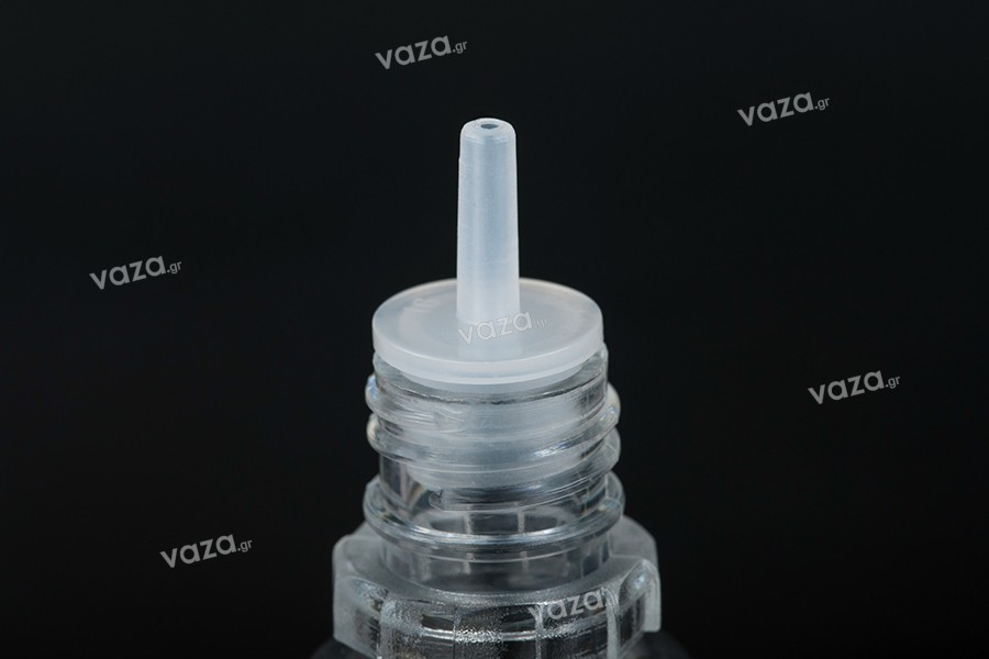Sticluță de plastic transparentă 10 ml, cu capac de plastic negru CRC și dropper de plastic pentru țigară electronică - 50 buc