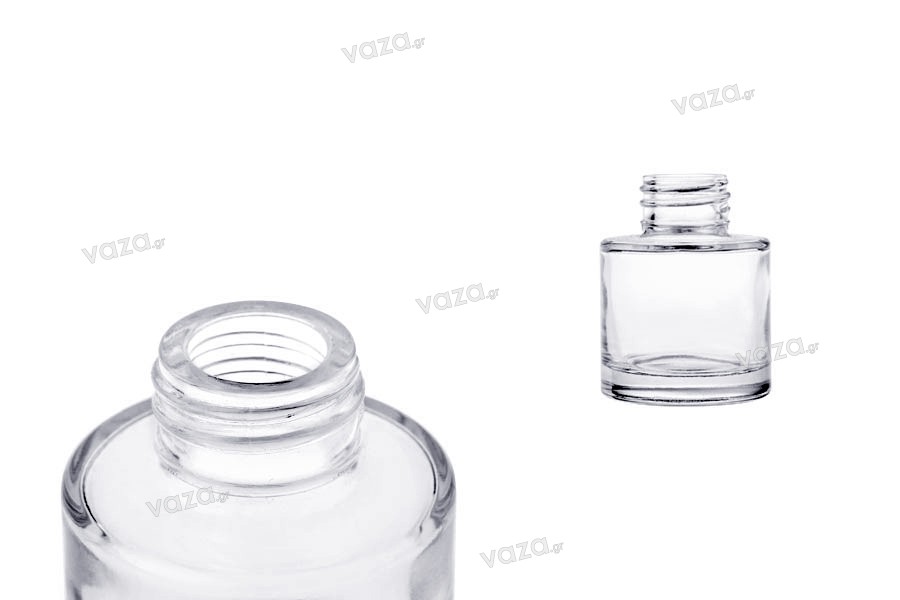 Bottiglia di vetro cilindrica da 50 ml, adatta per profumatori d'ambiente.