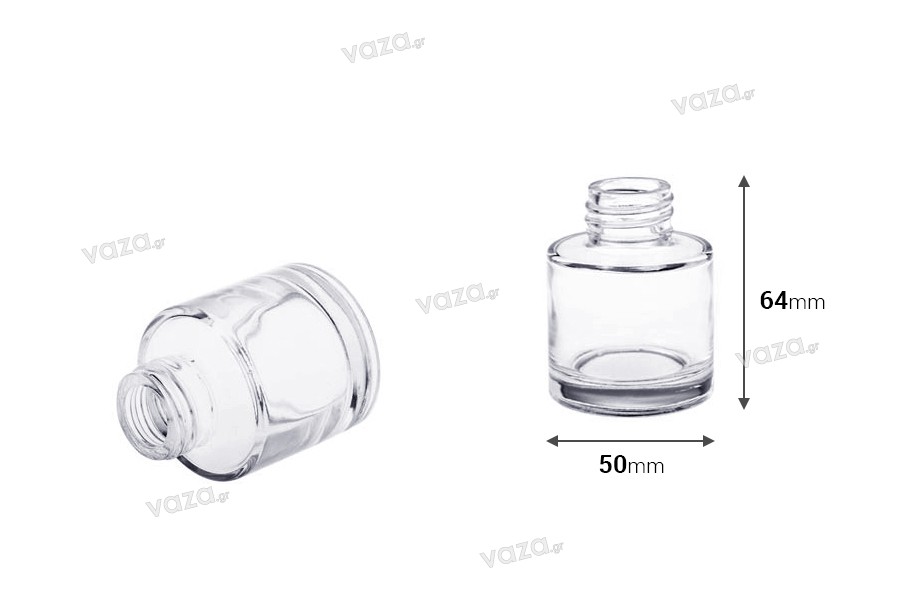 Bottiglia di vetro cilindrica da 50 ml, adatta per profumatori d'ambiente.