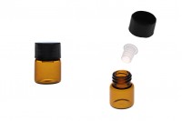 2ml mini amber glass vial in size 16x22 with black cap and plastic stopper