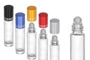 Transparent 10ml glass roll-on bottle with glass roll-on ball and silver stripe jar cap